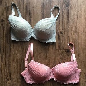 36D Lace Bra Set - Mint Green & Pink